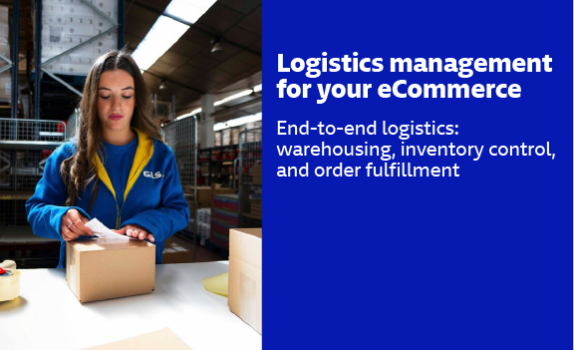GLS warehouse employee preparing an eCommerce order, managing packaging, stock control and order fulfillment as part of an integrated logistics service.