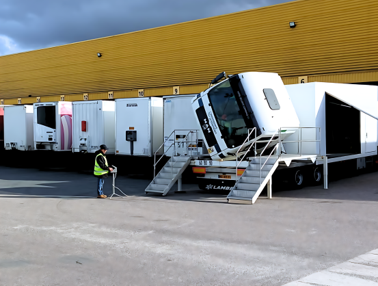 Simulation de crash test avec simulateur de retournement 360° organisé par GLS France pour sensibiliser au port de la ceinture de sécurité sur site logistique.